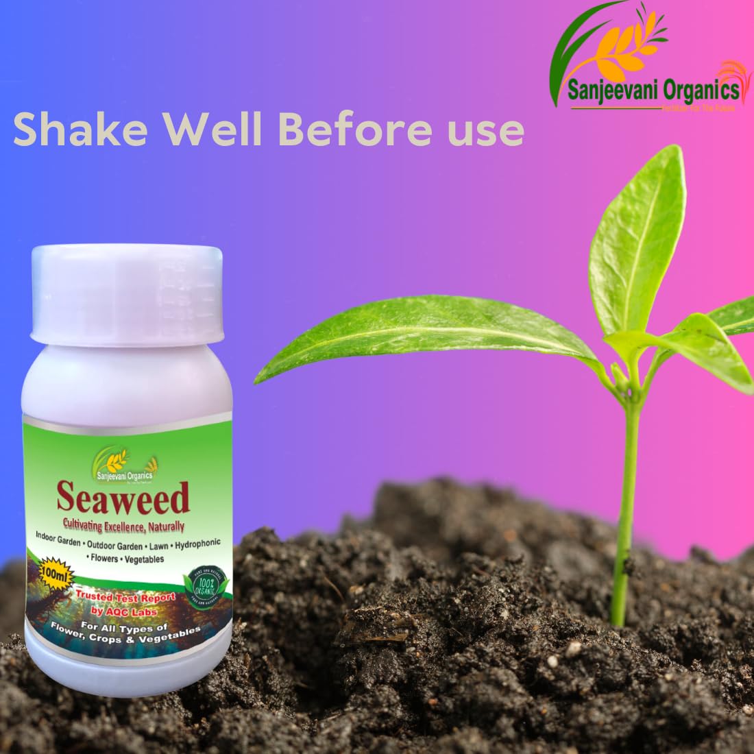 Sanjeevani Organics Seaweed Liquid Fertilizer For Plant Growth Supplement | Home Garden Indoor Plants | Flower Rooting Harmone Soil Fertilizer (100 ml)