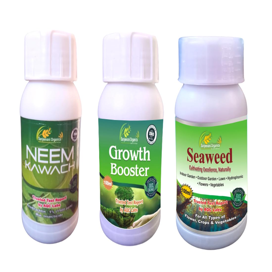 Sanjeevani Organics Plant Growth Kit 3-in-1 Liquid Fertilizers-Growth Booster, Humic, and Neem Oil for Plants | Ideal for Indoor and Outdoor Gardens (300ml)