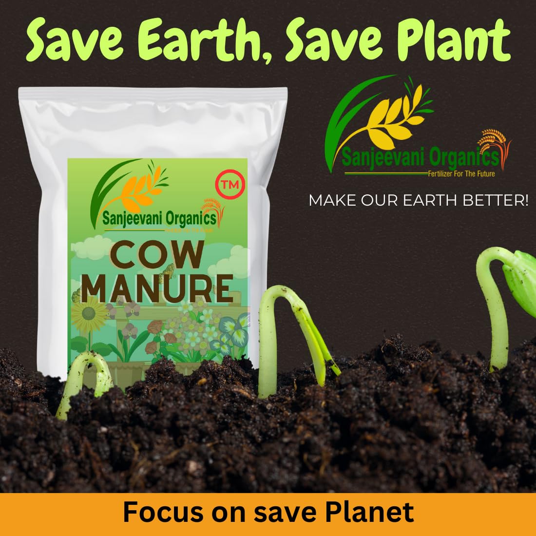 Sanjeevani organics cow dung manure for all kinds of indoor or outdoor plants used for garden potting mix, fertilizers, vermicompost, Plant Growth 1kg