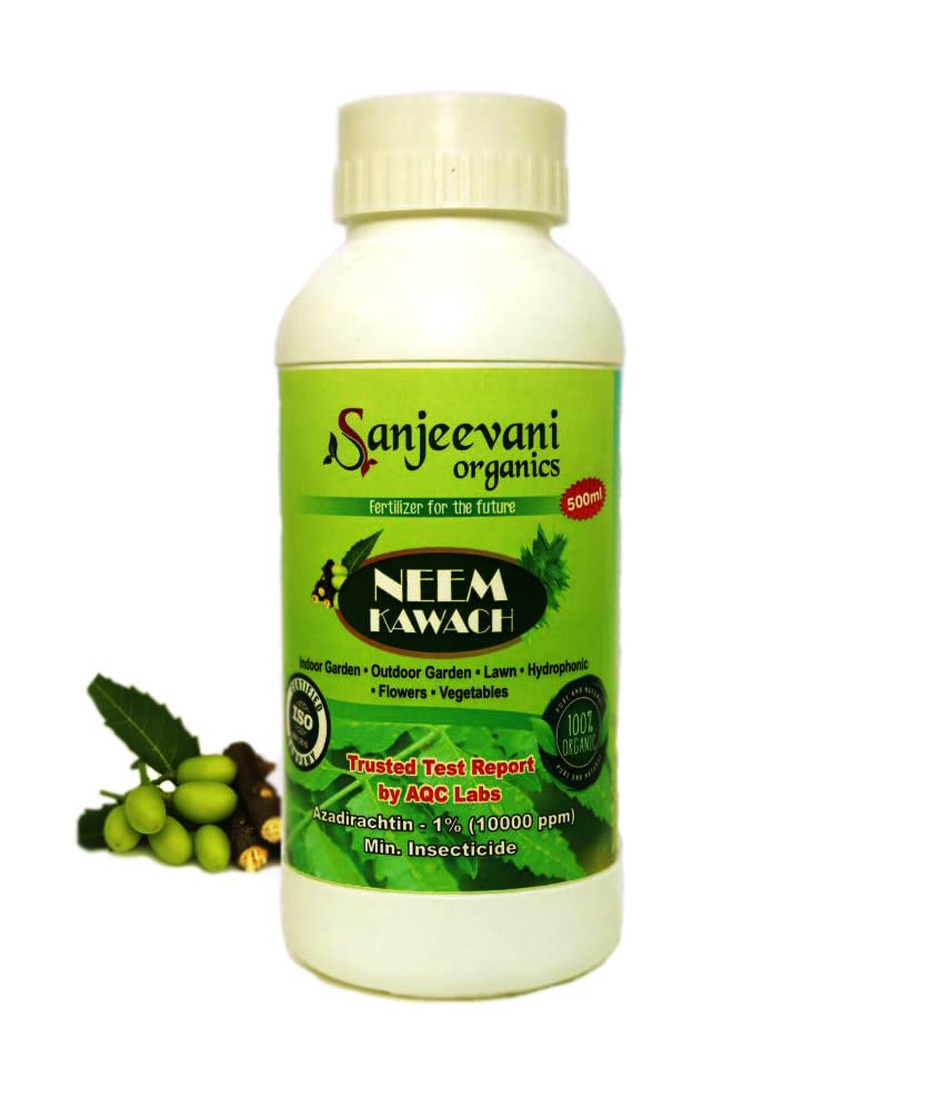 Sanjeevani Organics Neem Kawach 500 Ml Bottle Spray Growth Plus Liquid Bio-Fertiliser for All Crops Perfect to Use On Indoor/Outdoor Plants, Fertilizer (0.5 kg, Liquid