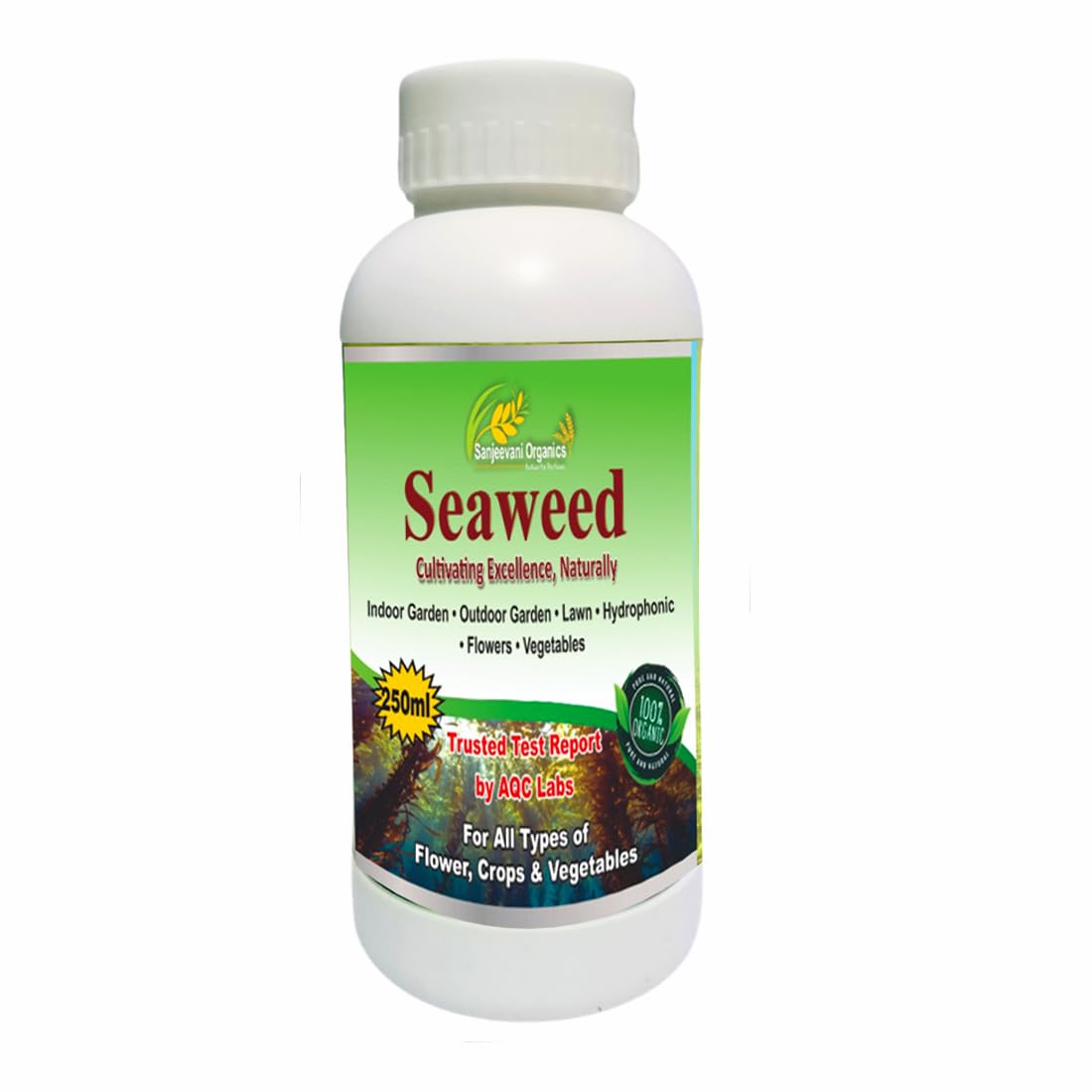 Sanjeevani Organics Seaweed Liquid Fertilizer For Plant Growth Supplement | Home Garden Indoor Plants | Flower Rooting Harmone Soil Fertilizer (250 ml)